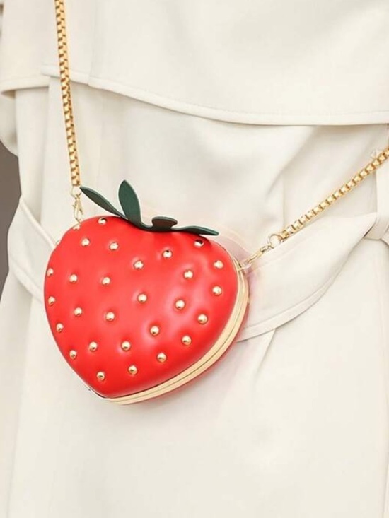 Handbags - Red Strawberry Crossbody Bag with Gold Chain